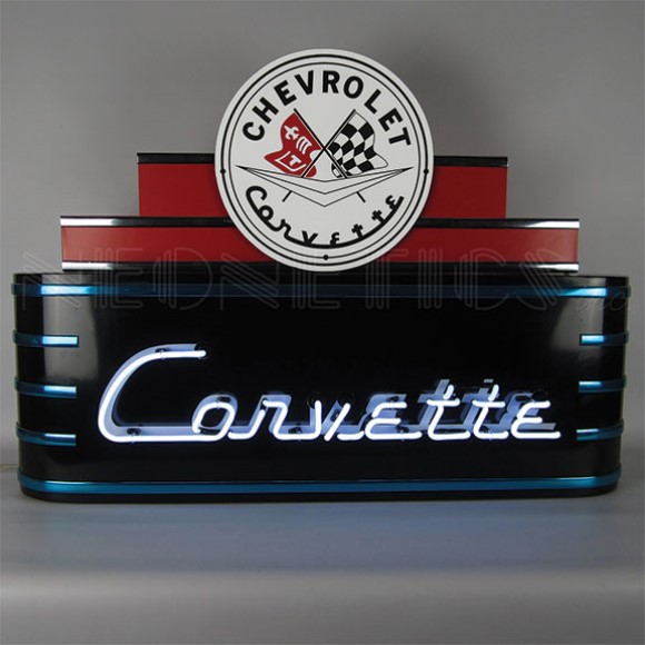 SIGN. CORVETTE NEON IN STEEL CAN