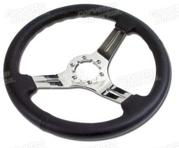 Steering Wheel. Black Leather/Chrome 3 Spoke 68-82