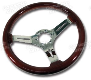 Steering Wheel. Mahogany/Chrome 3 Spoke 68-82