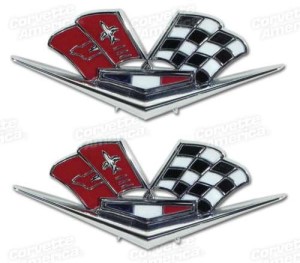 Emblems. Front Fender Crossflags 63 Late 63-66