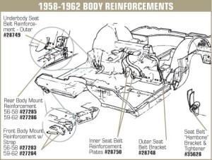 Body Mount Reinforcements. Front W/Strap Steel 59-62