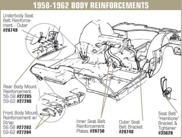 Rear Body Mount Reinforcements. Aluminum 56-58