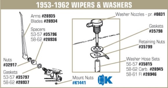 Washer Hose Set. Ribbed Fuel Injection 58-61