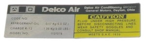Decal. Air Conditioning Compressor Delco 79
