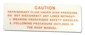 Decal. Air Conditioning Compressor Warning 63-65