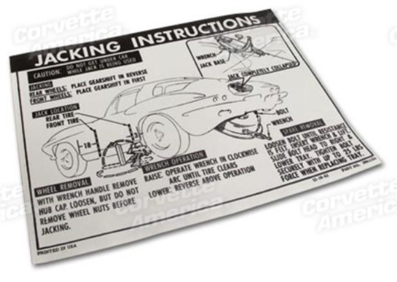 Decal. Jacking Instruction W/36 Gallon Tank 63-66