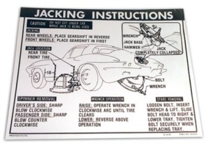 Decal. Jacking Instructions W/36 Gallon Tank & Knock-Off Wheels 63-66