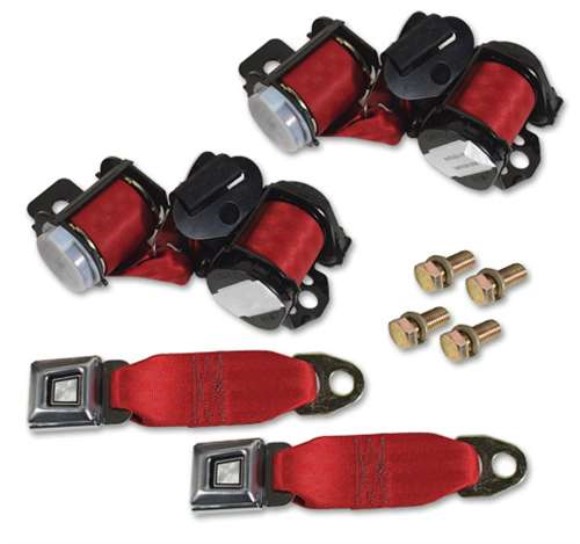 Red Lap & Shoulder Conv. Seat Belts - Dual Retractor 74-75