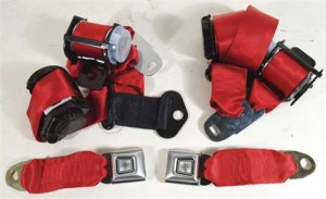 Red Lap & Shoulder Coupe Seat Belts - Dual Retractor 74-77