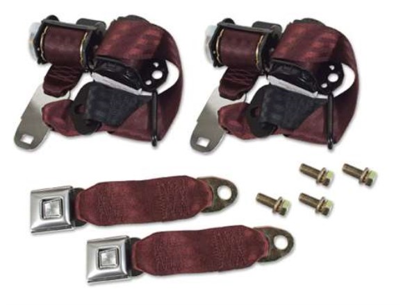 Maroon Lap & Shoulder Coupe Seat Belts - Dual Retractor 74-77
