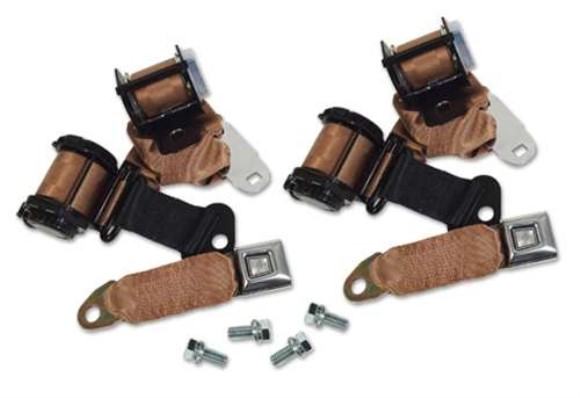 Tan Lap & Shoulder Coupe Seat Belts - Dual Retractor 74-77