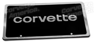 License Plate. Corvette - Black With Silver Letters & Border 80-82