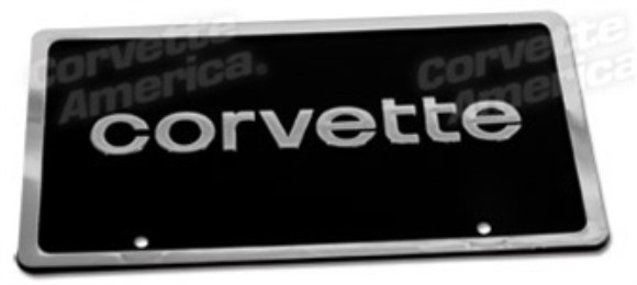 License Plate. Corvette - Black With Silver Letters & Border 80-82