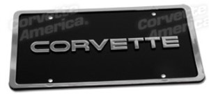 License Plate. Corvette - Black With Silver Letters & Border 84-96