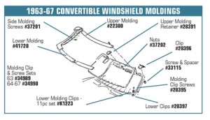 Windshield Reveal Molding. Lower Convertible 64-67