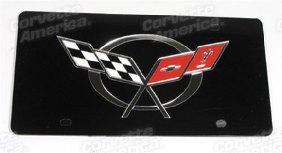 Front License Plate. Rectangular - Black with C5 Logo 97-01