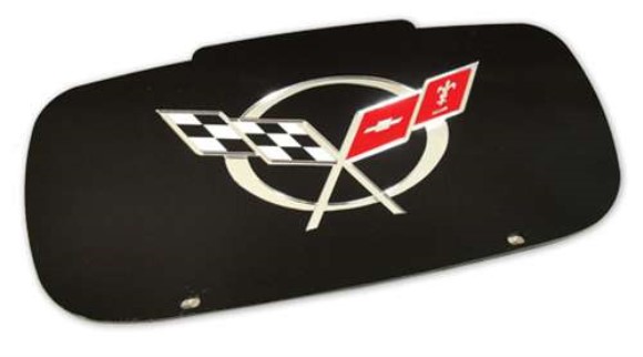 Front License Plate. Contour - Black w/Mirrored C5 Logo 97-04