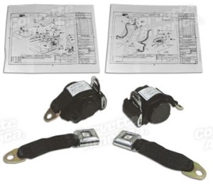 Black Lap & Shoulder Seat Belts - Single Retractor 74-77