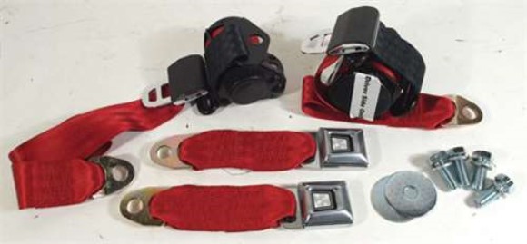 Red Lap & Shoulder Seat Belts - Single Retractor 74-77