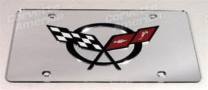 Front License Plate. Retangular - Mirrored with Black C5 Logo 97-04