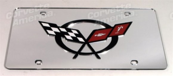 Front License Plate. Retangular - Mirrored with Black C5 Logo 97-04