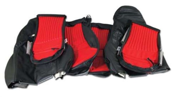 Custom 100% Leather Seat Covers. Standard - Black & Torch Red 97-04