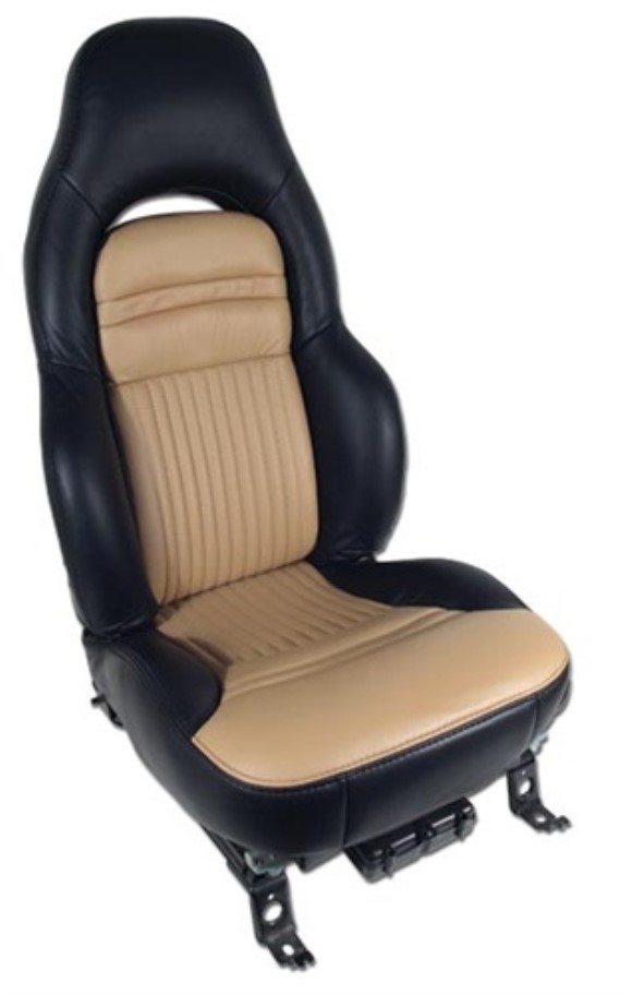 Custom 100% Leather Seat Covers. Sport - Black & Oak 97-04
