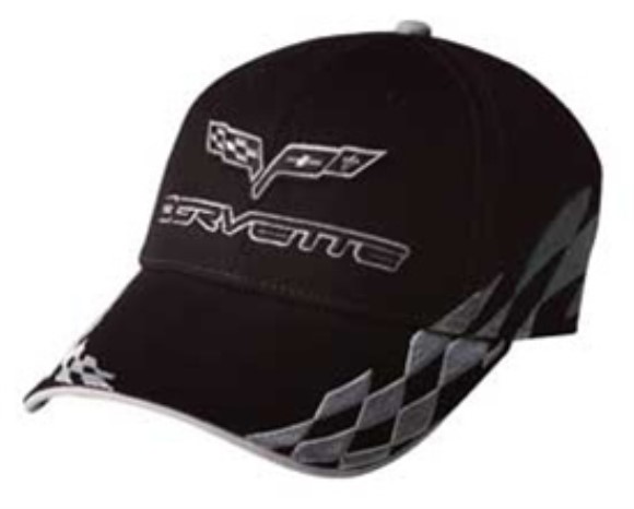 Black with Silver Checker Flags Cap with C6 Logo 