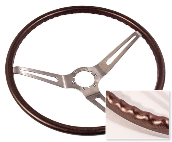 Steering Wheel. Walnut - 3 Spoke 63-66