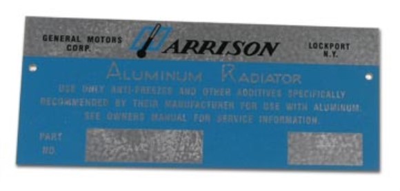 Plate. Harrison Radiator Metal 60-62